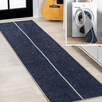 Linja Solid Centre Stripe Machine-washable Area Rug